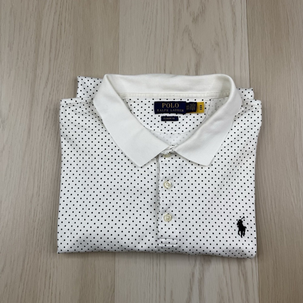 Polo Ralph Lauren Polo Golf Shirt Polka Dot Classic White Performance Mens XXL